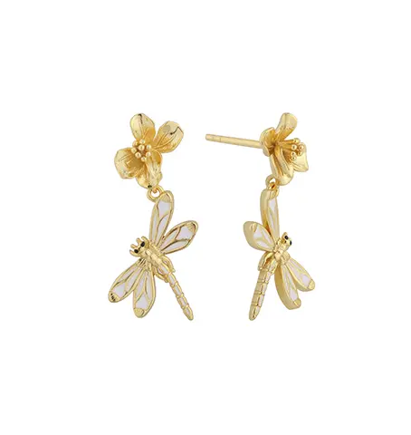 Сережка PLE08080 зі срібла 925 проби у формі бабки та квітки з емаллю