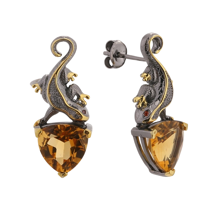 YE03586 Сережки ручної роботи зі срібла 925 проби з кристалами ящірки Critine