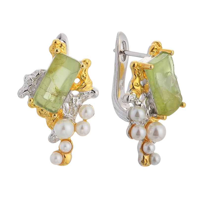 YE03598 Сережки ручної роботи зі срібла 925 проби з перидотом CZ