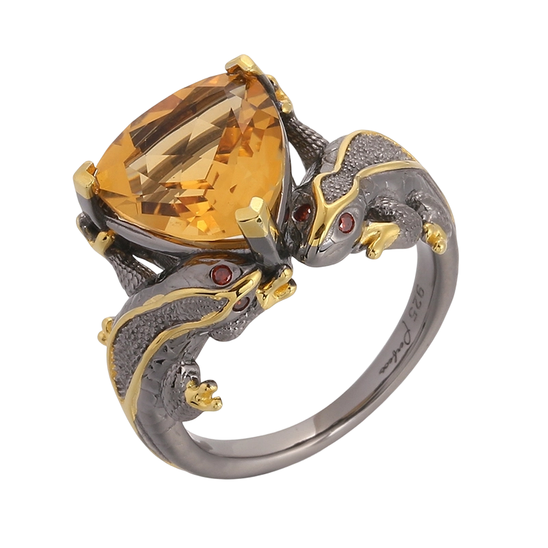 YR03586 Срібне кільце 925 проби з кристалами ящірки ручної роботи