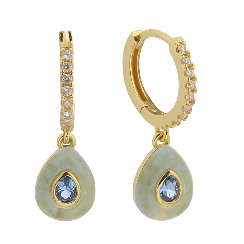 E08641B Сережка зі срібла 925 проби з аквамарином та кристалами CZ