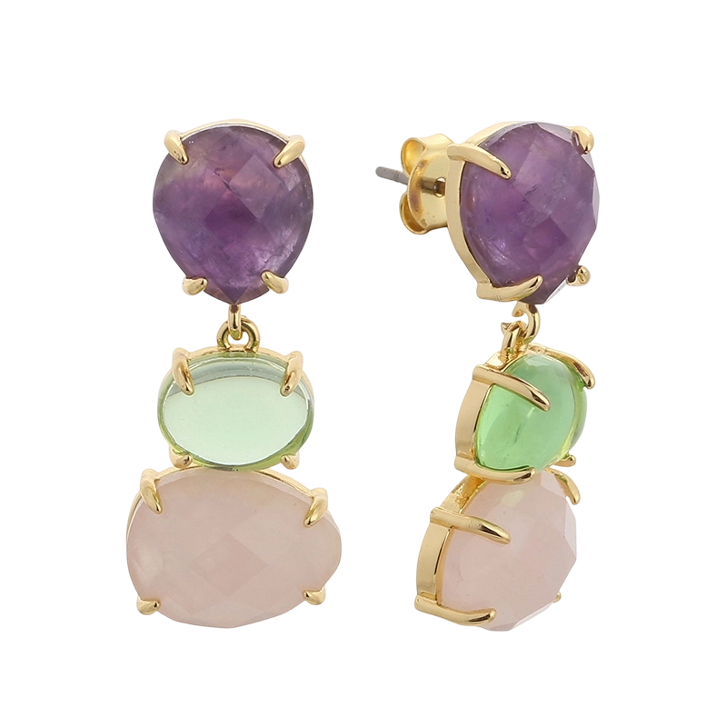 YE01766 Сережка зі срібла 925 проби з аметистом та рожевим кварцом