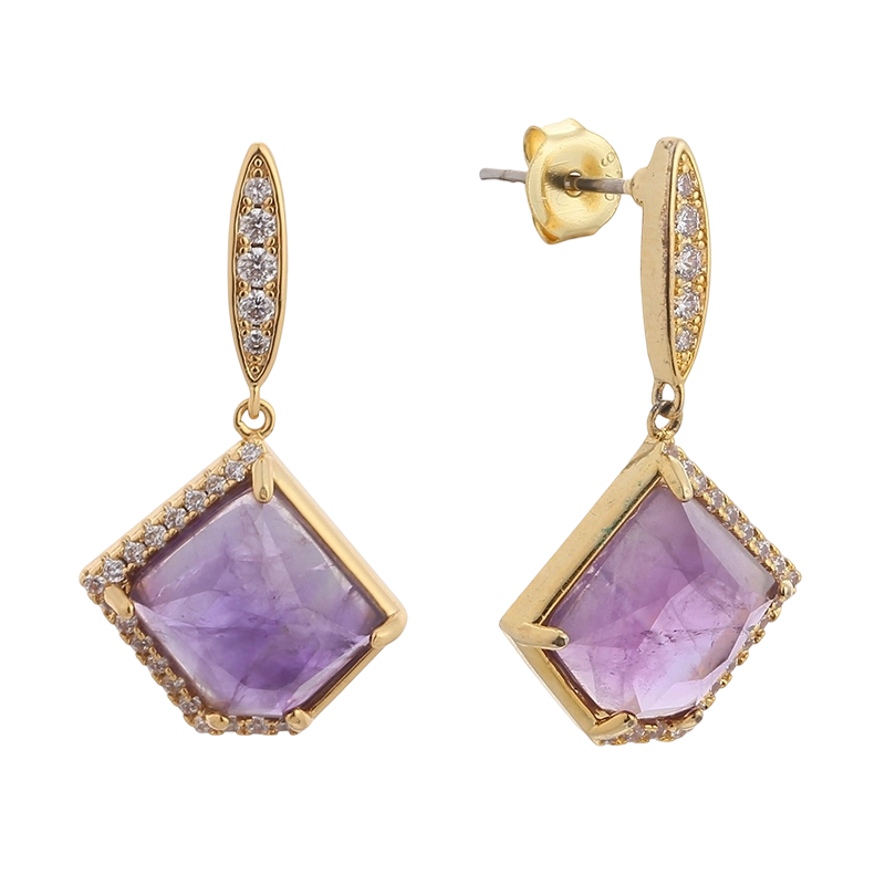 YE02004 Сережка зі срібла 925 проби з аметистом CZ