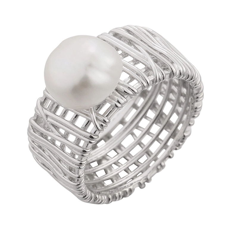 YR03378 Срібна каблучка 925 проби з перлинами барокового кольору